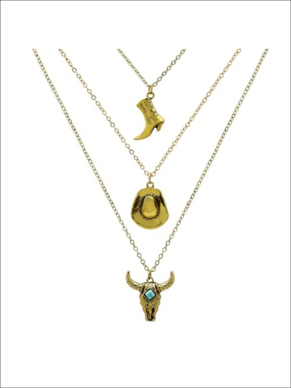 Layered Western Pendant Necklace Cowboy Hat Boots Bull Head Cactus